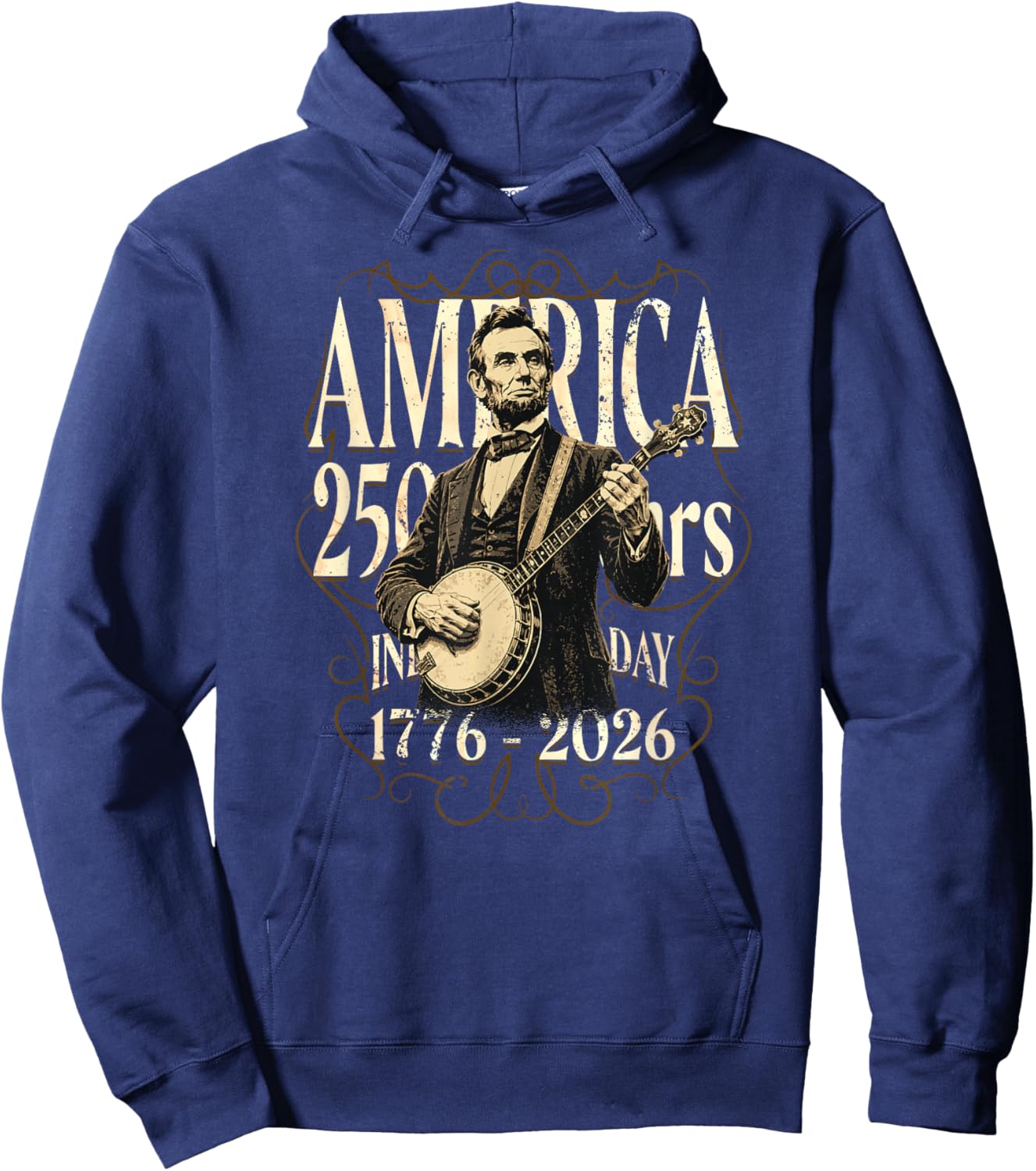 Country-Banjo-Music Abraham Lincoln Playing Banjo 250 Years Hoodie - Hoodie | Navy