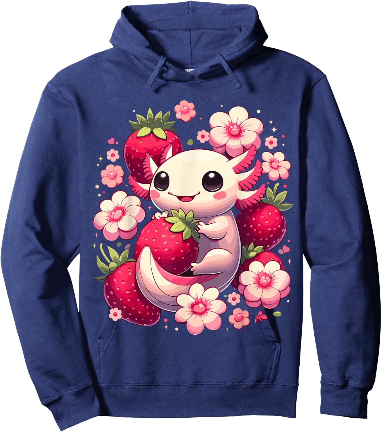 Cute Axolotl Kawaii Anime Axolotl Strawberry Hoodie - Hoodie | Navy