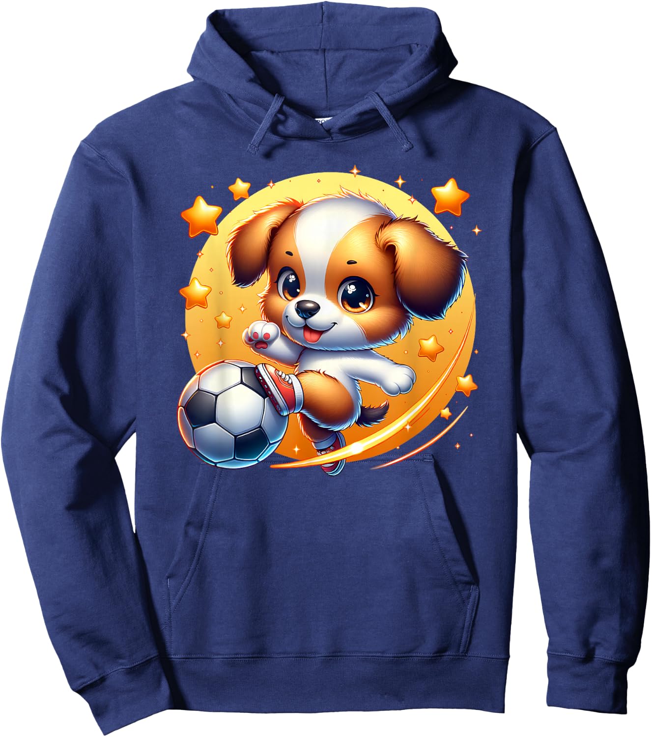 Puppy Dog Playing Soccer Kicking Ball Boy Girl Cute Graphic Hoodie - Hoodie | Navy