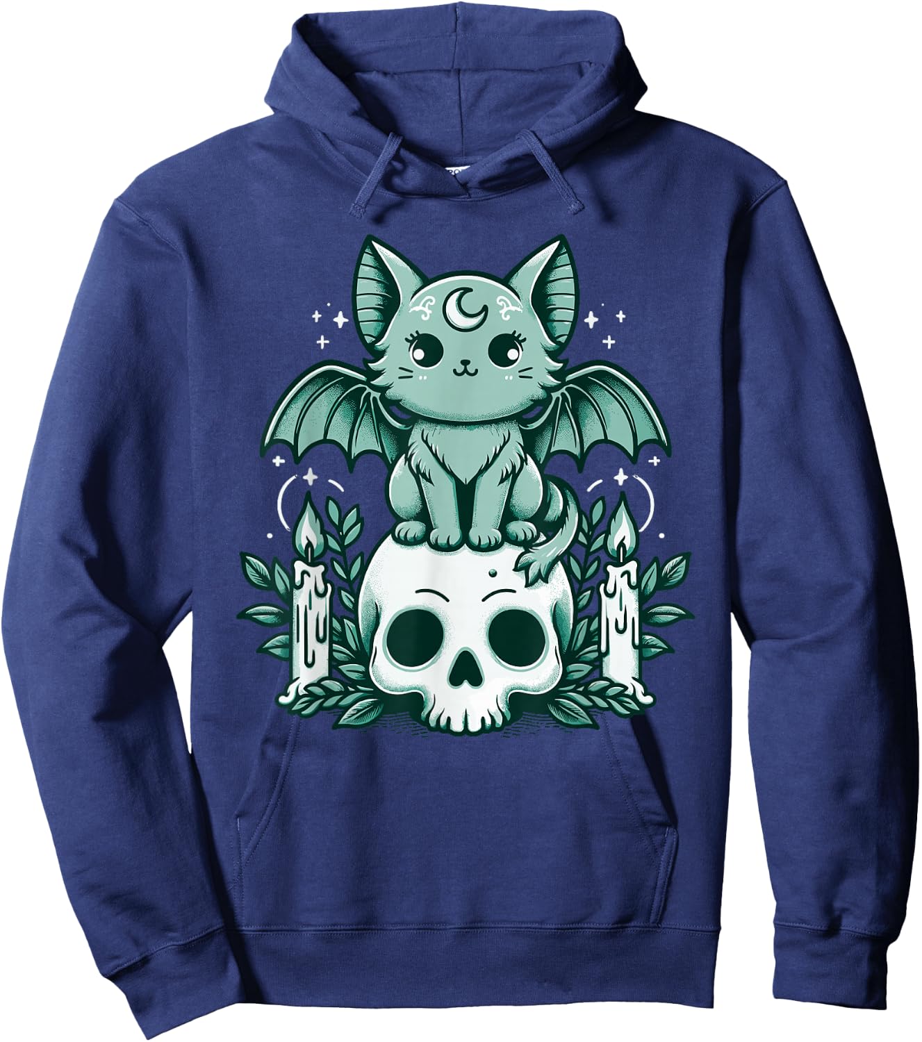 Kawaii Pastel Goth Cute Creepy Cat Bat Skeleton Hoodie - Hoodie | Navy