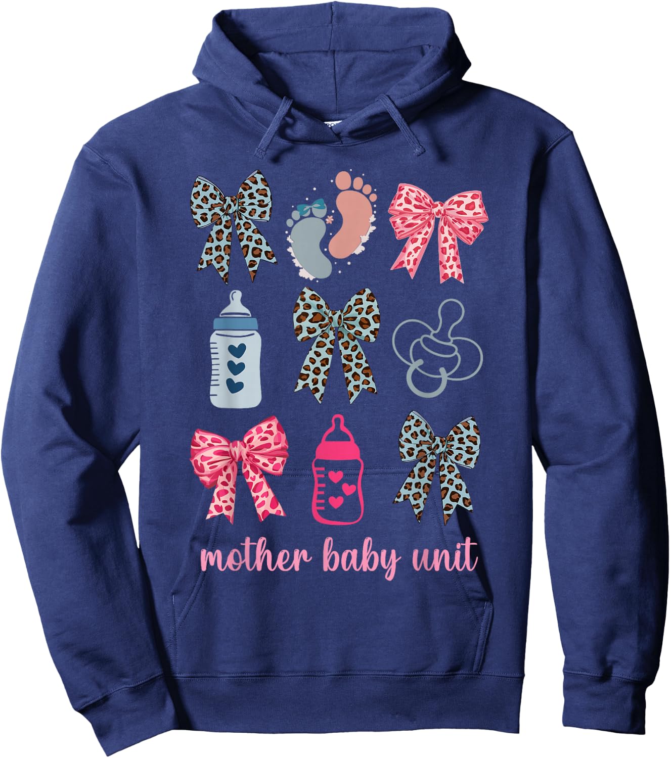 Pink Coquette Bow Mother Baby Unit MBU OB Nurse Postpartum Hoodie - Hoodie | Navy