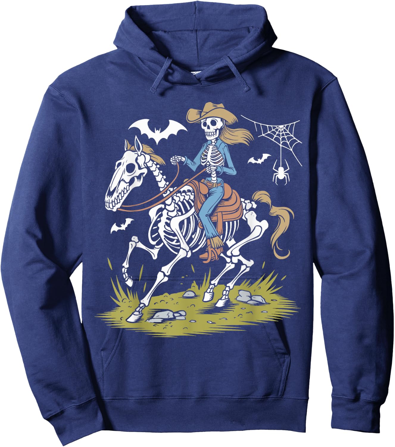 Funny Cowgirl Skeleton Riding Horse Spooky Halloween Western Hoodie - Hoodie | Navy
