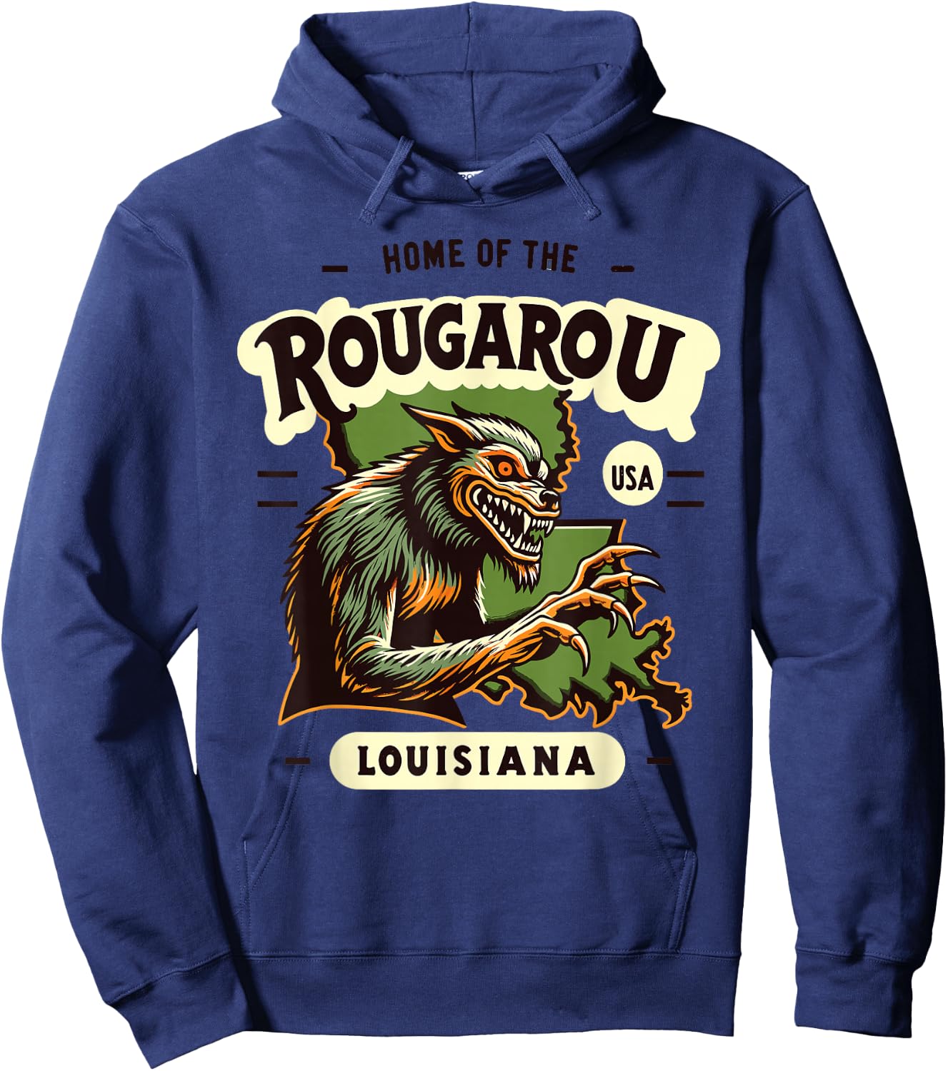 Home State Rougarou Louisiana Cryptid Paranormal Design Hoodie - Hoodie | Navy