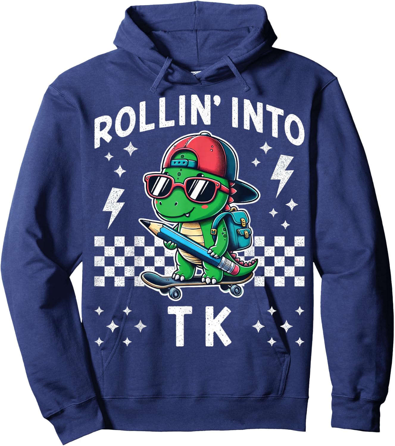 Rollin Into TK Dinosaur Skateboard Back to School Kid Funny Hoodie - Hoodie | Navy