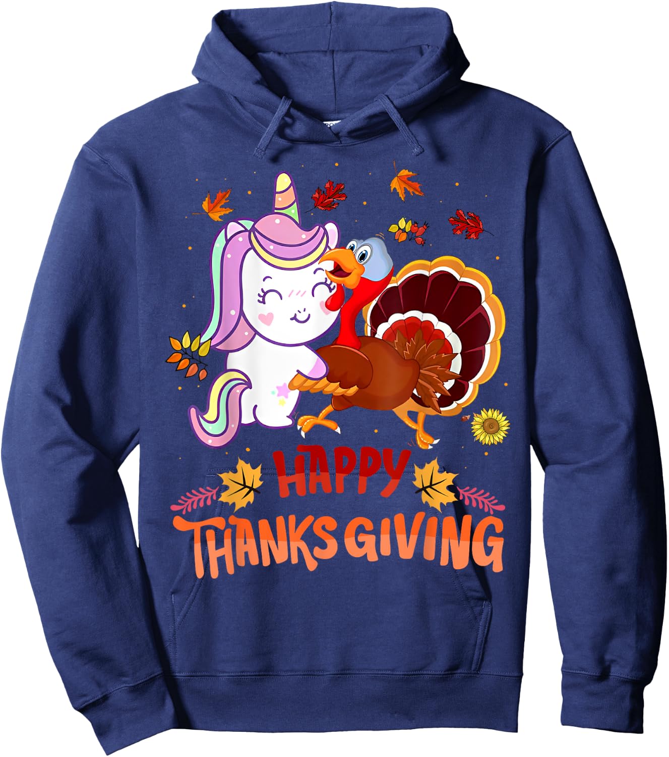 Unicorn Thanksgiving Shirt Girls Kids Toddler Turkey Unicorn Hoodie - Hoodie | Navy