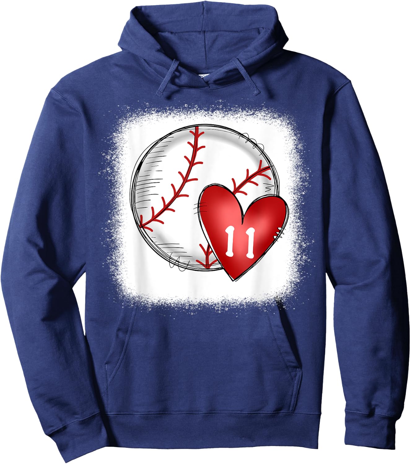 Bleached Custom Baseball Mom Number 11 Heart for Mom Hoodie - Hoodie | Navy