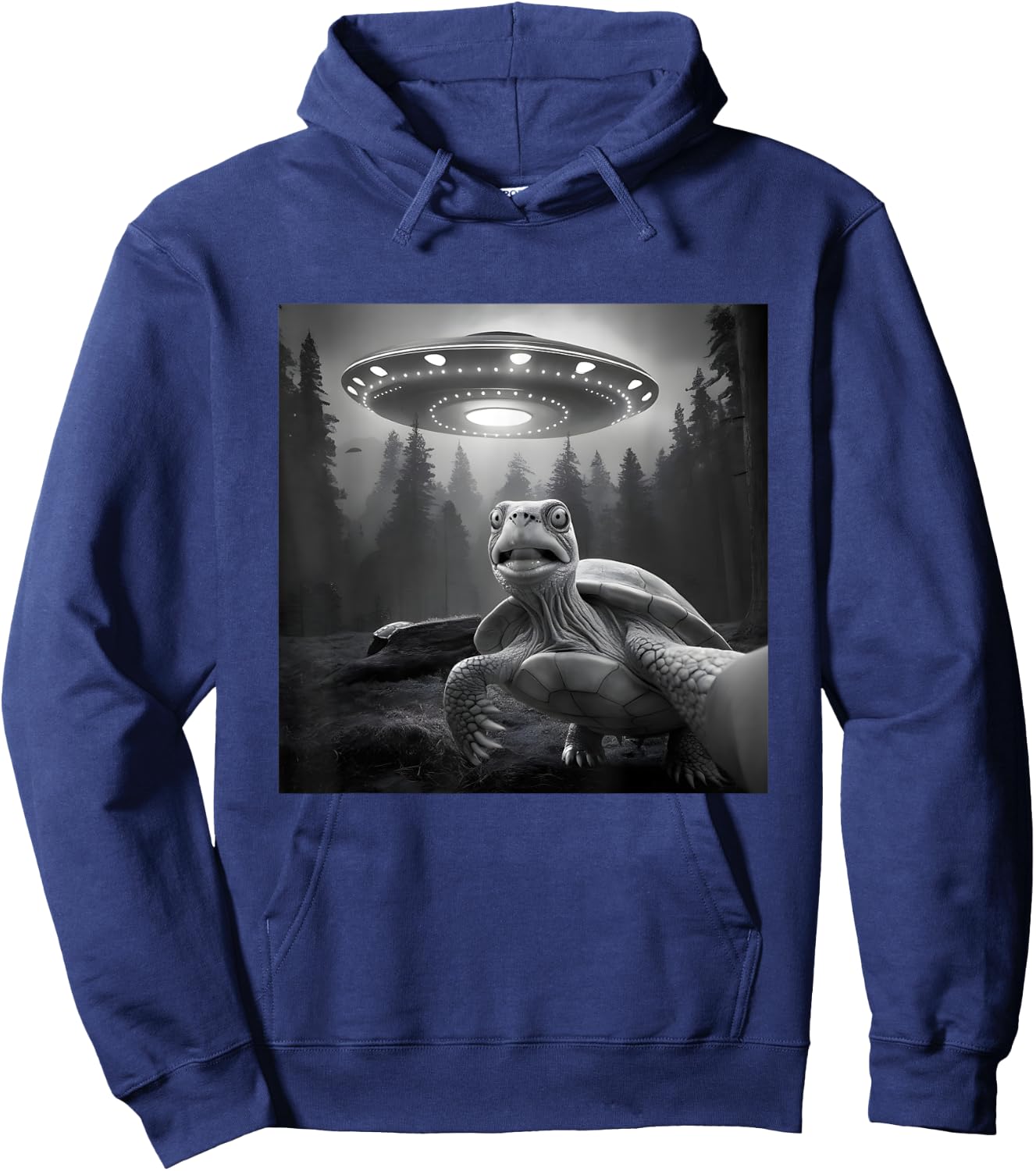 Turtle Selfie With UFO - Funny Tortoise Graphic Alien Lover Hoodie - Hoodie | Navy