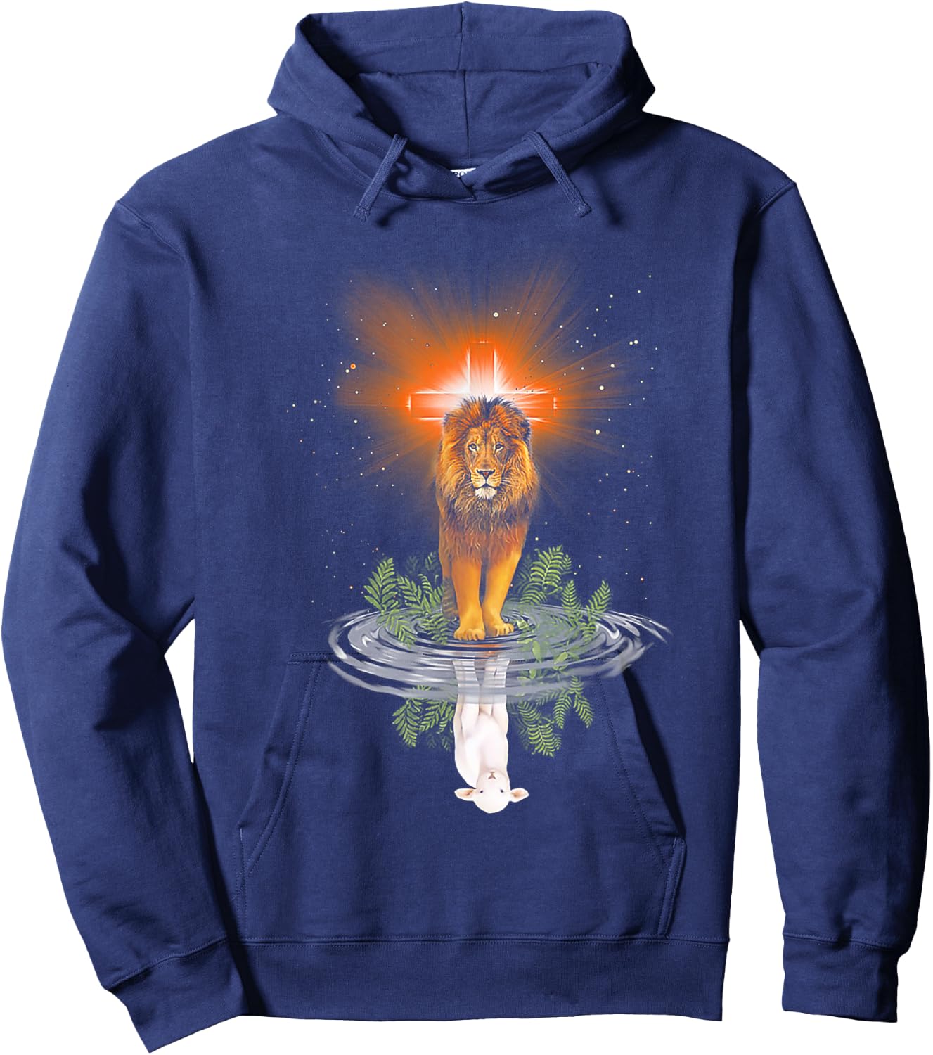 Lion Cross Jesus Reflection Water Mirror Sheep Hoodie - Hoodie | Navy