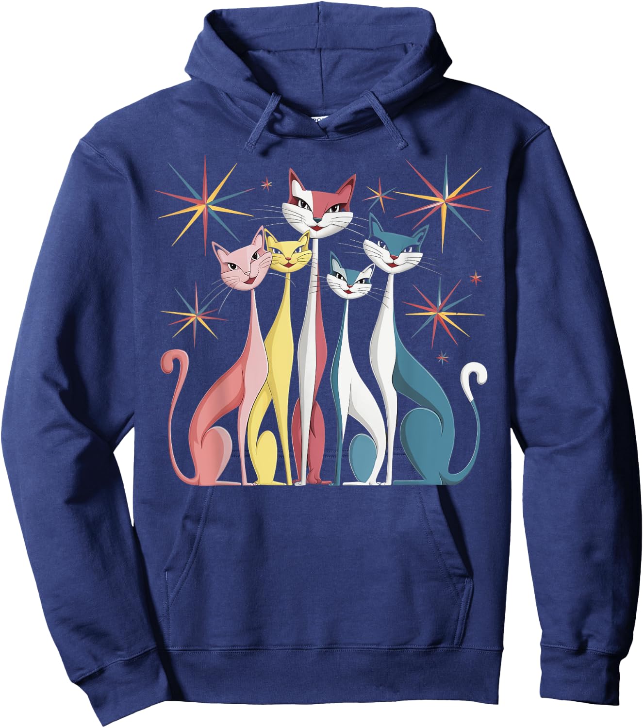 Cat Vintage Retro Mid-Century Modern Look Cats 50s 60s Style Hoodie - Hoodie | Navy