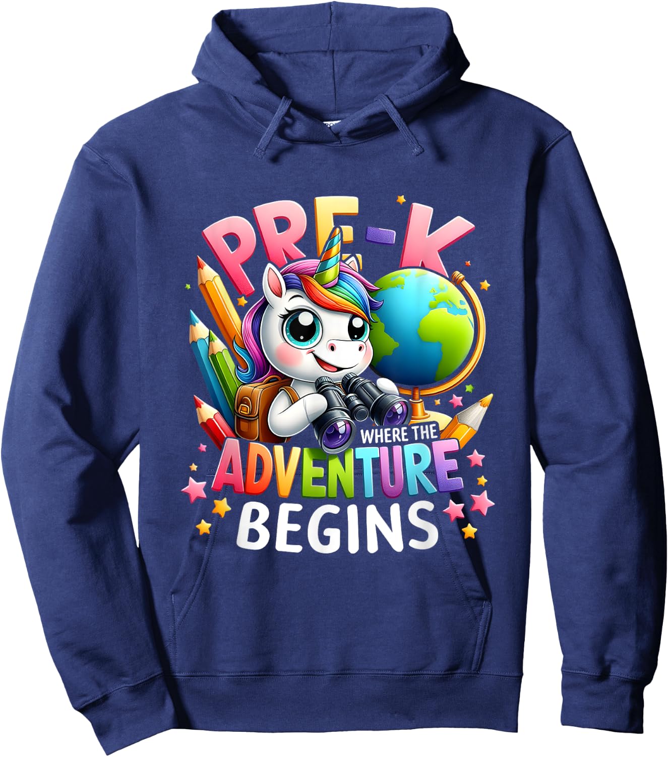 Cute Unicorn School Teacher Pre-K Where The Adventure Begins Women Kids Hoodie - Hoodie | Navy