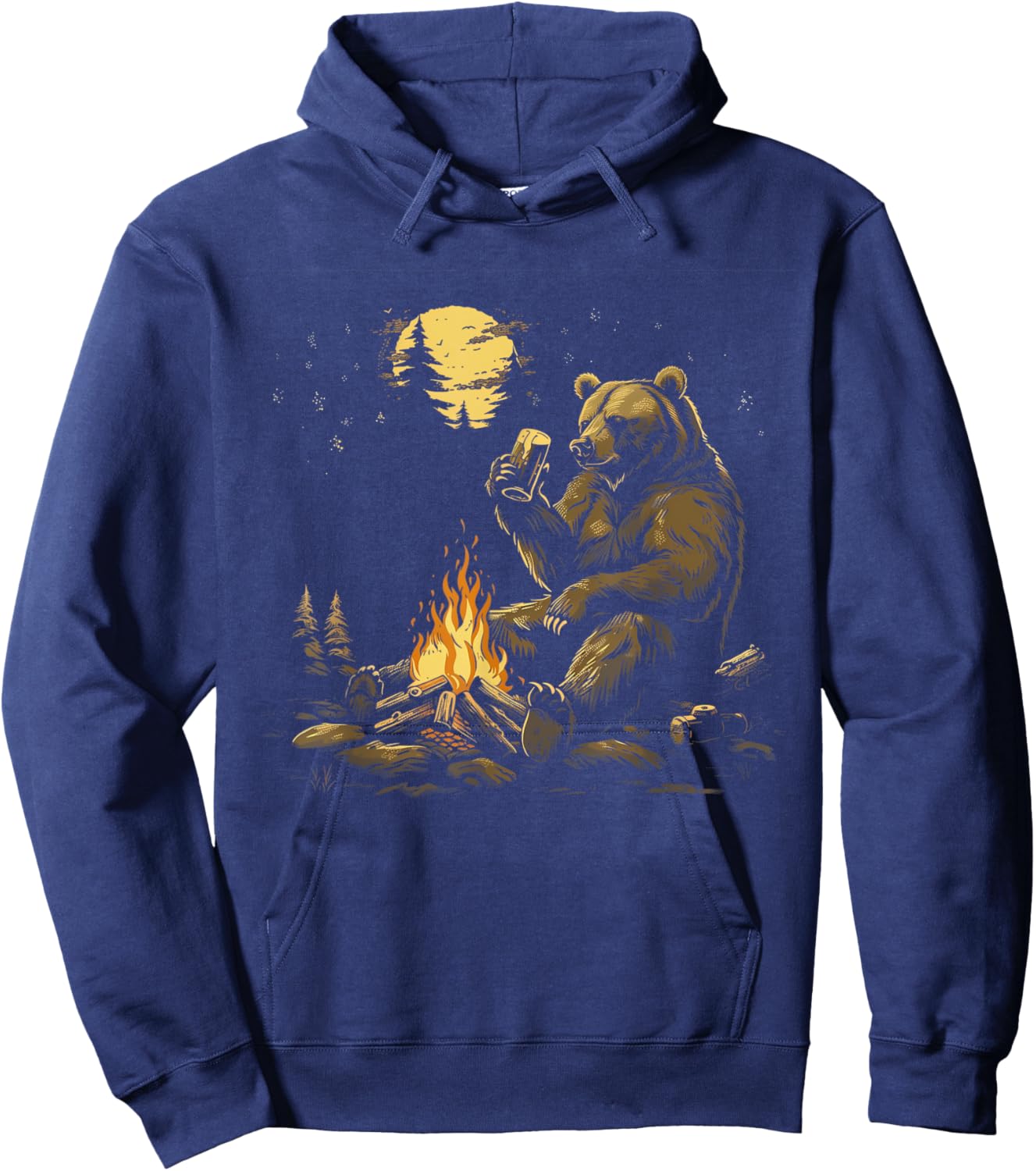 Camping Grizzly Bear Drinking Beer Hiking Nature Outdoor Hoodie - Hoodie | Navy