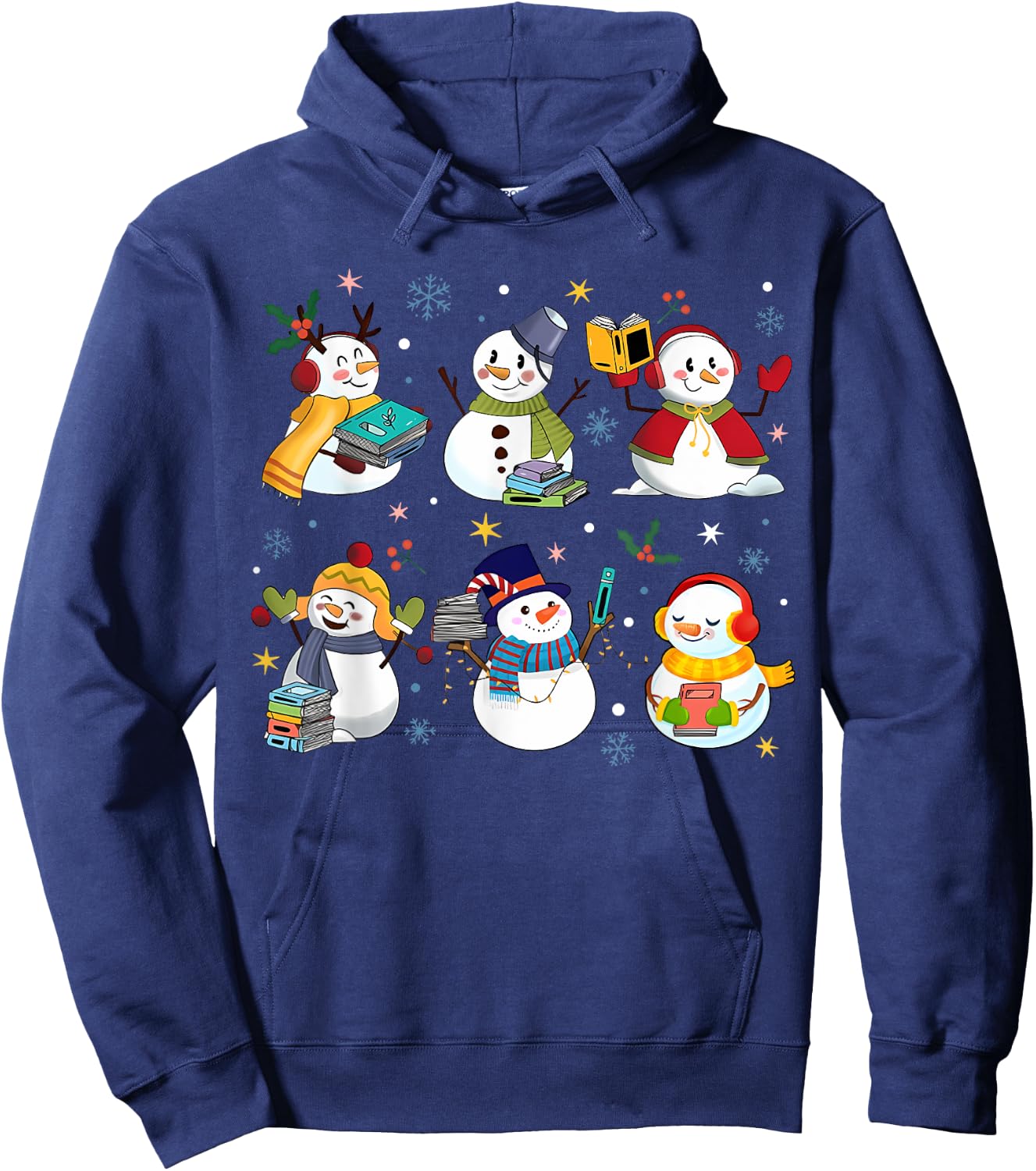 Snowman Reading Books Teacher Christmas Librarian Bookworm Hoodie - Hoodie | Navy