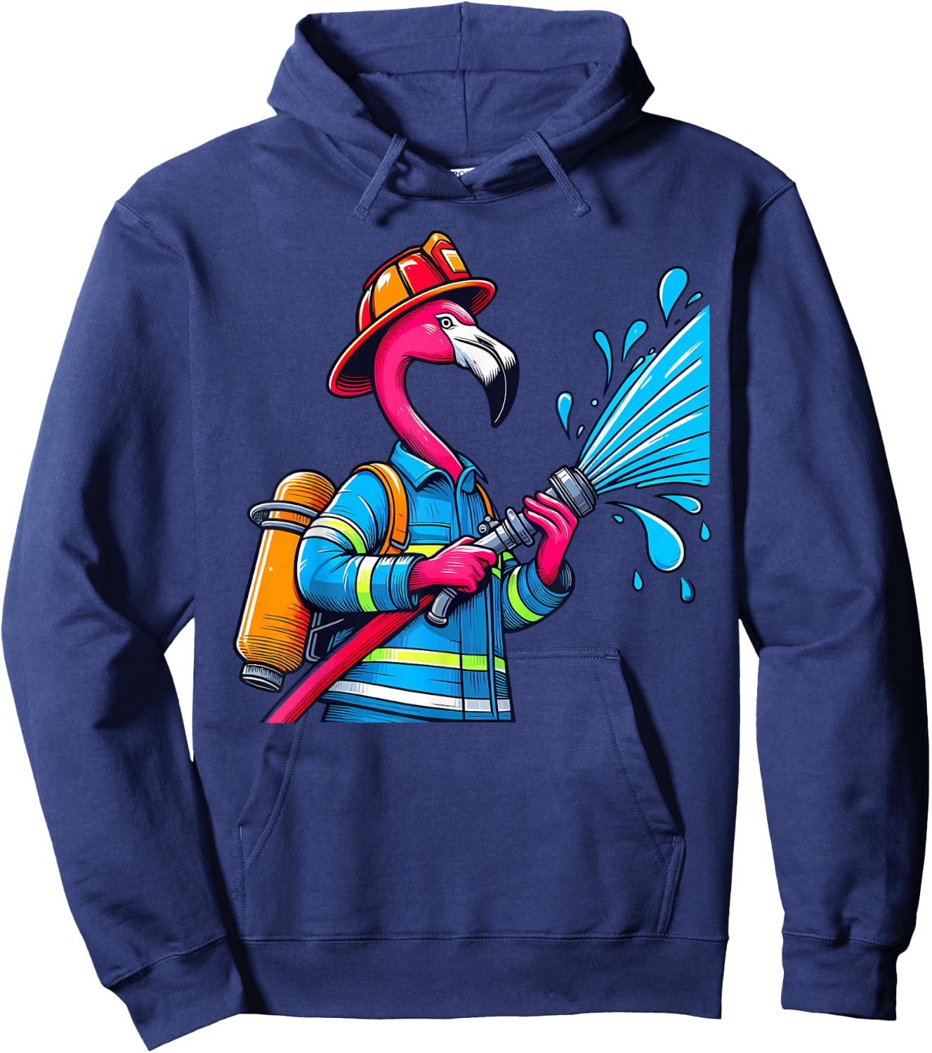 Flamingo Firefighter Fireman Birthday Party Flamingo Lovers Hoodie - Hoodie | Navy