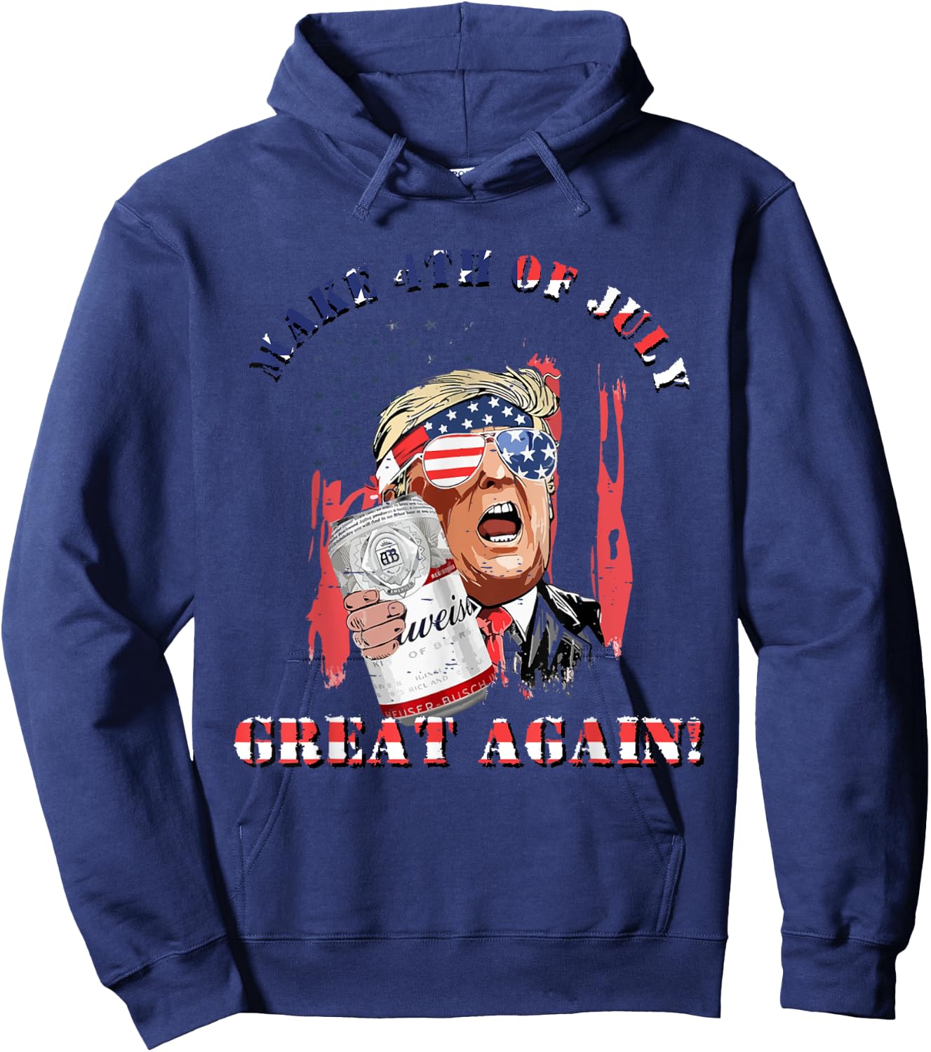 Make 4th Of July Great Again US Flag Funny Trump Drinking Hoodie - Hoodie | Navy
