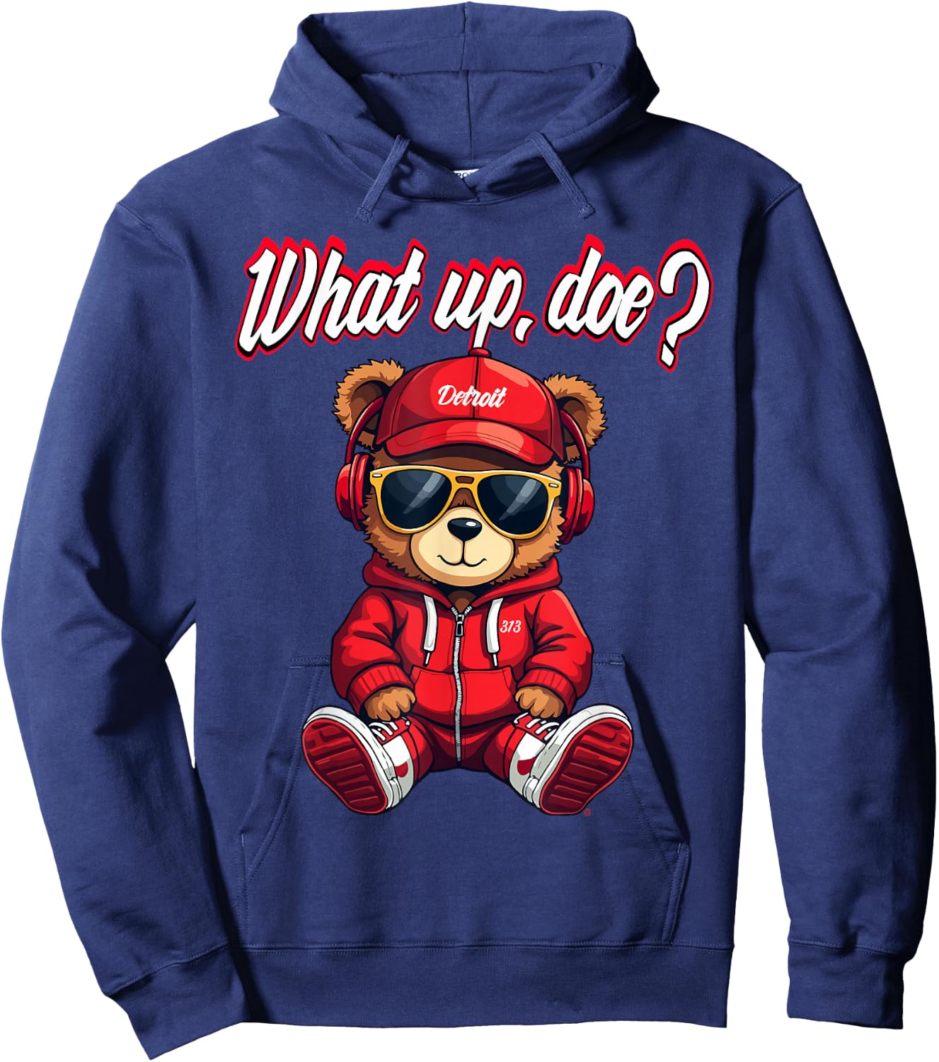 "What Up Doe" Detroit Teddy Bear– Adorable Detroit-Inspired Hoodie - Hoodie | Navy