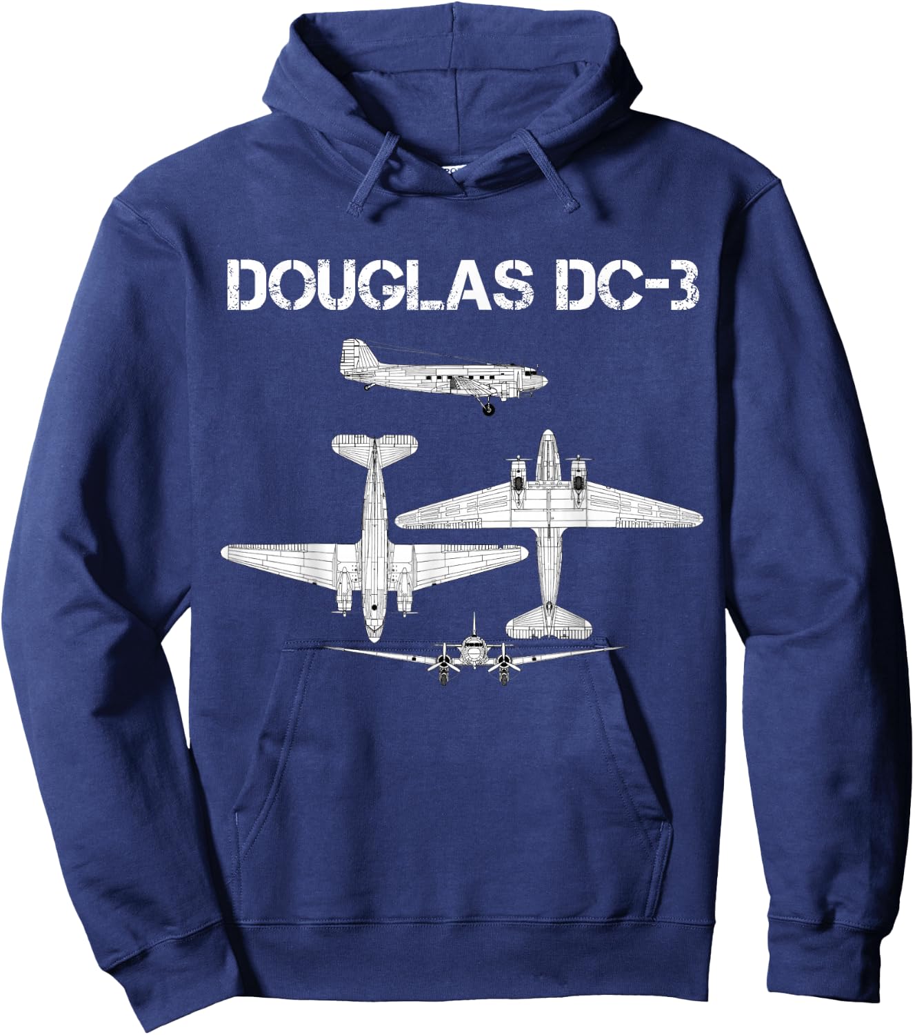 Douglas DC 3 WW2 Fighter Airplane Blueprint Hoodie - Hoodie | Navy