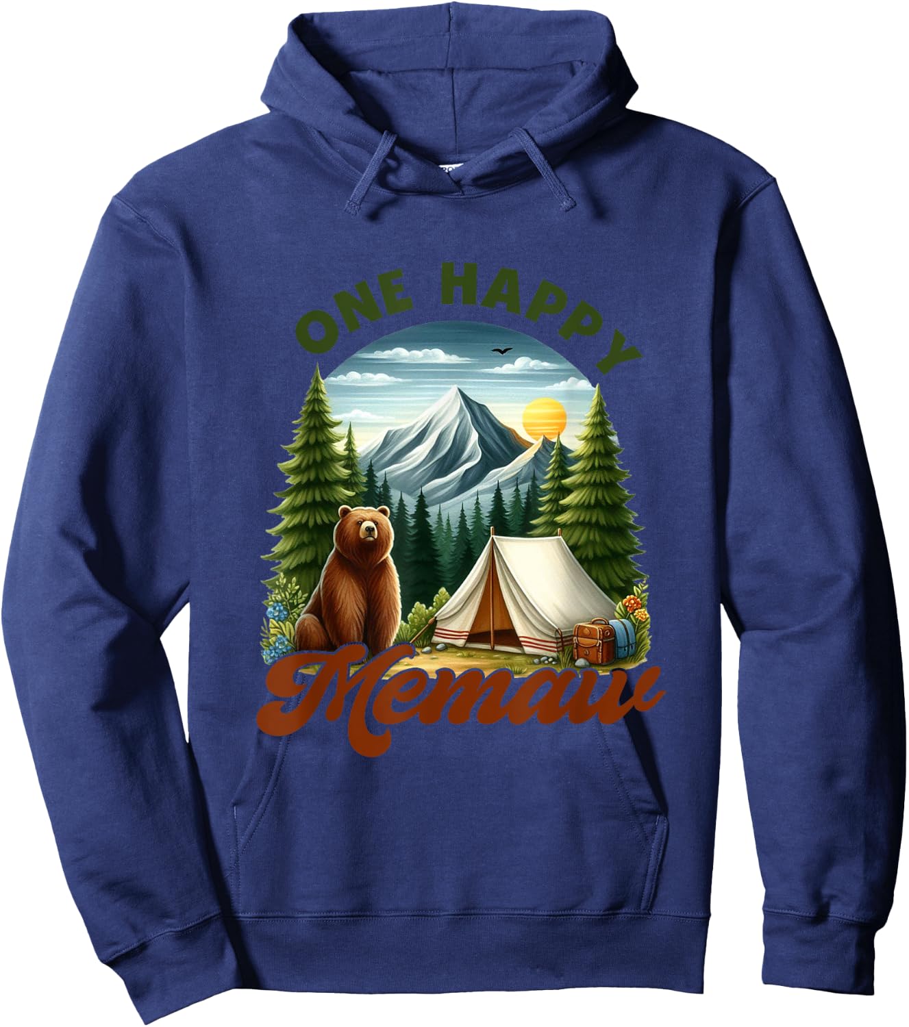 Retro One Happy Memaw Camper Birthday Bear Matching Family Hoodie - Hoodie | Navy