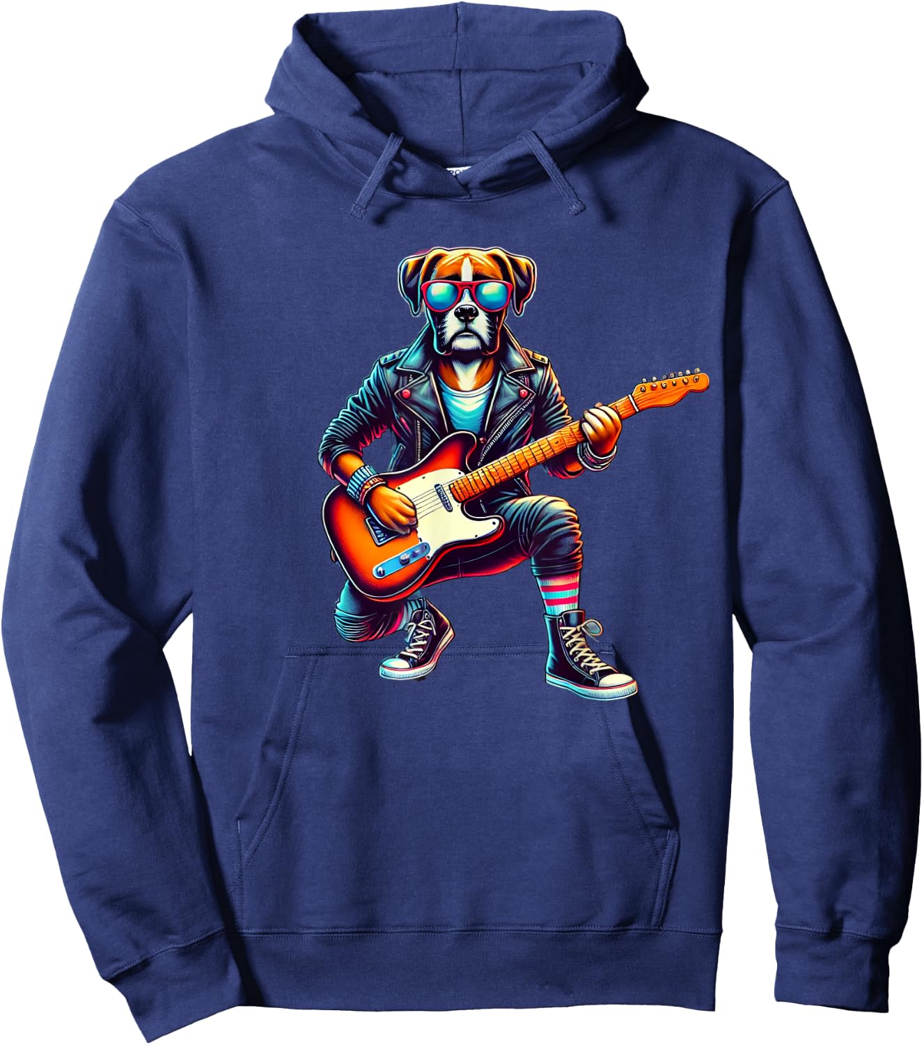 Boxer Electric Guitar Funny Dog Rock Band Musician Music Pet Women Kids Hoodie - Hoodie | Navy