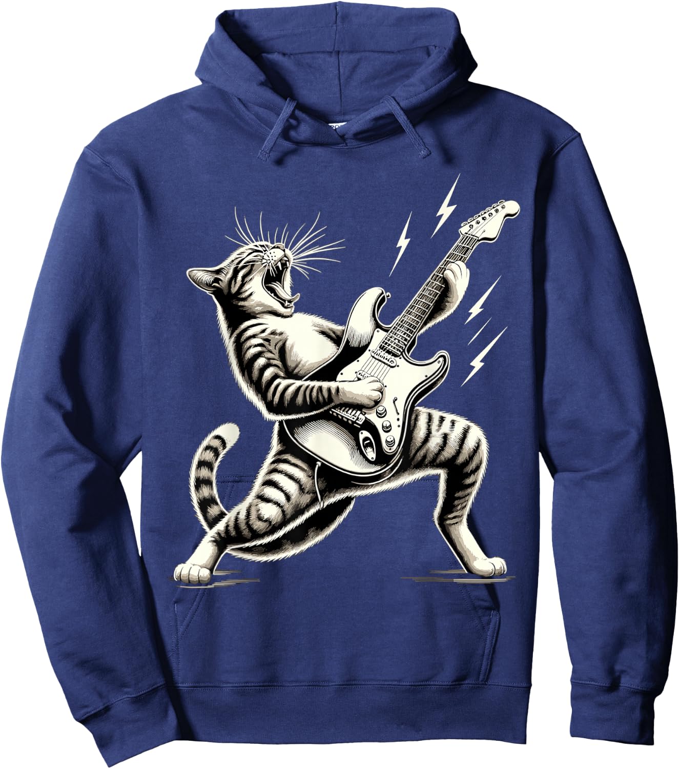 Rock and Roll Funny Cat playing Guitar Hoodie - Hoodie | Navy