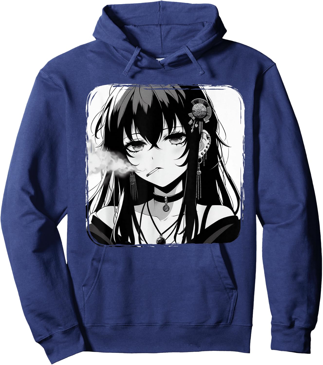 Anime Horror Girl Aesthetic Grunge Waifu Japanese Otaku Hoodie - Hoodie | Navy