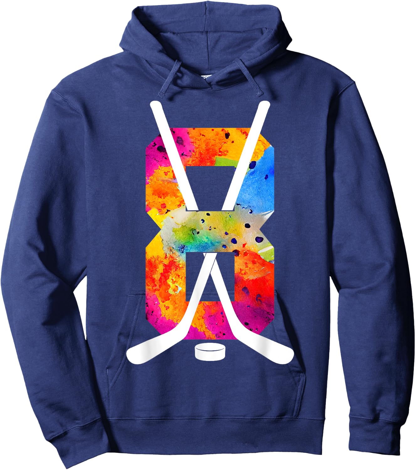 Number 8 Years Ice Hockey 8th Birthday Hoodie - Hoodie | Navy