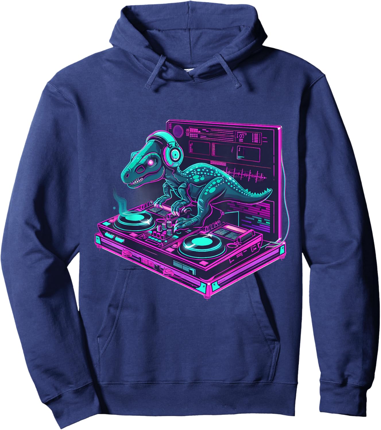 Dinosaur Music DJ House Beatmaker Turntable DJ Dinosaur Hoodie - Hoodie | Navy