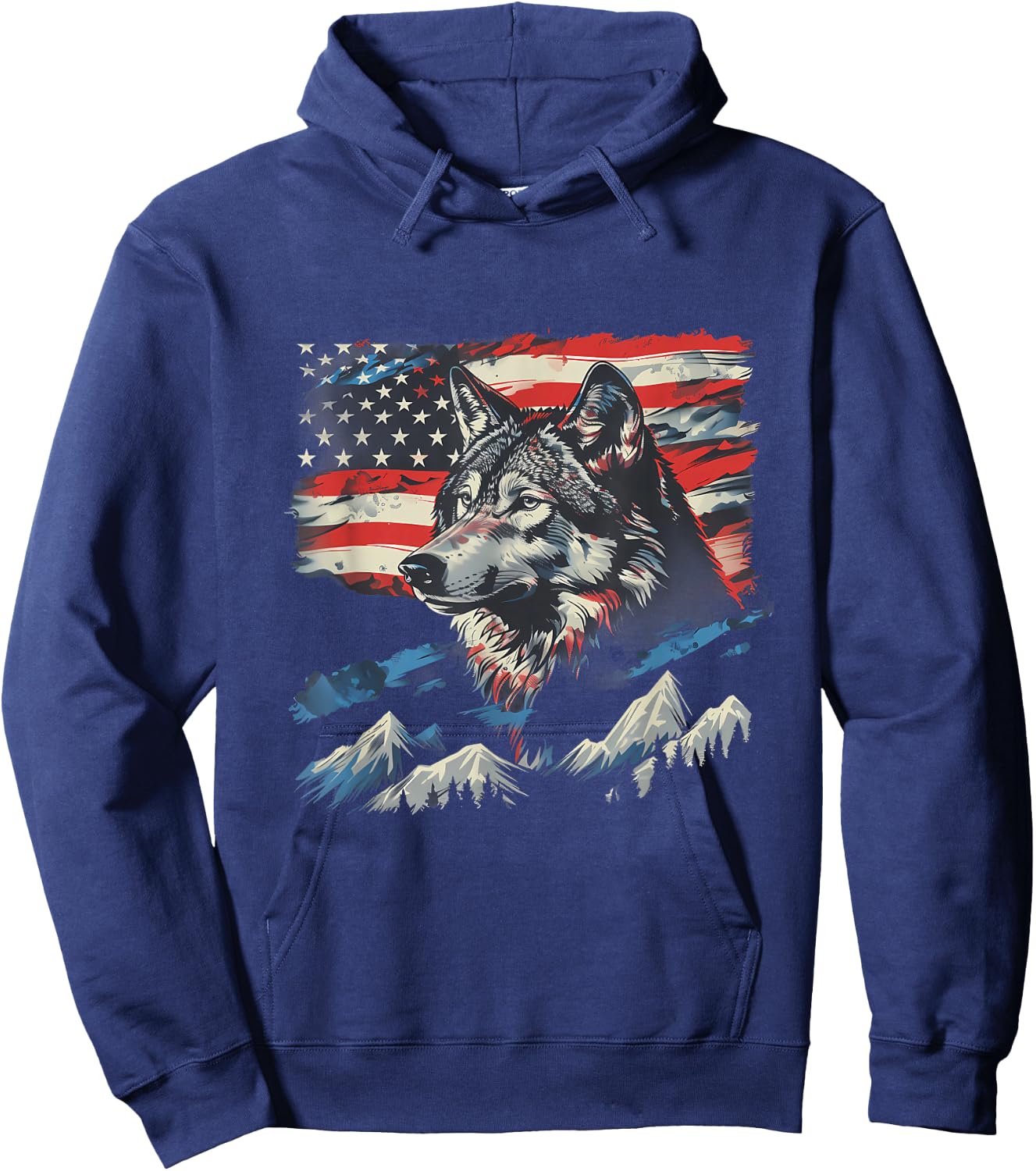 Fourth Of July Wolf American Flag Patriotic 4th Of July Hoodie - Hoodie | Navy