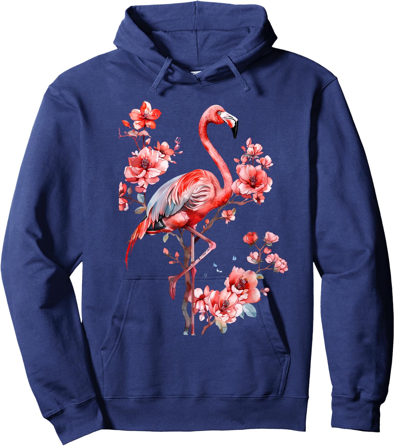 Flamingo Bird Floral Flamingo Lover Motif Nature Artwork Hoodie - Hoodie | Navy