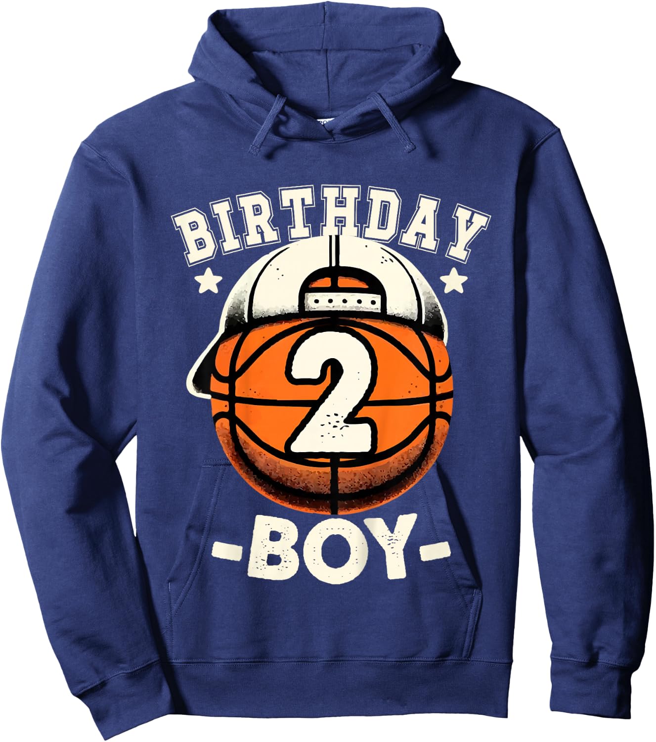 Kids 2nd Birthday Boy 2 Year Old Basketball Theme Decorations Boy Hoodie - Hoodie | Navy
