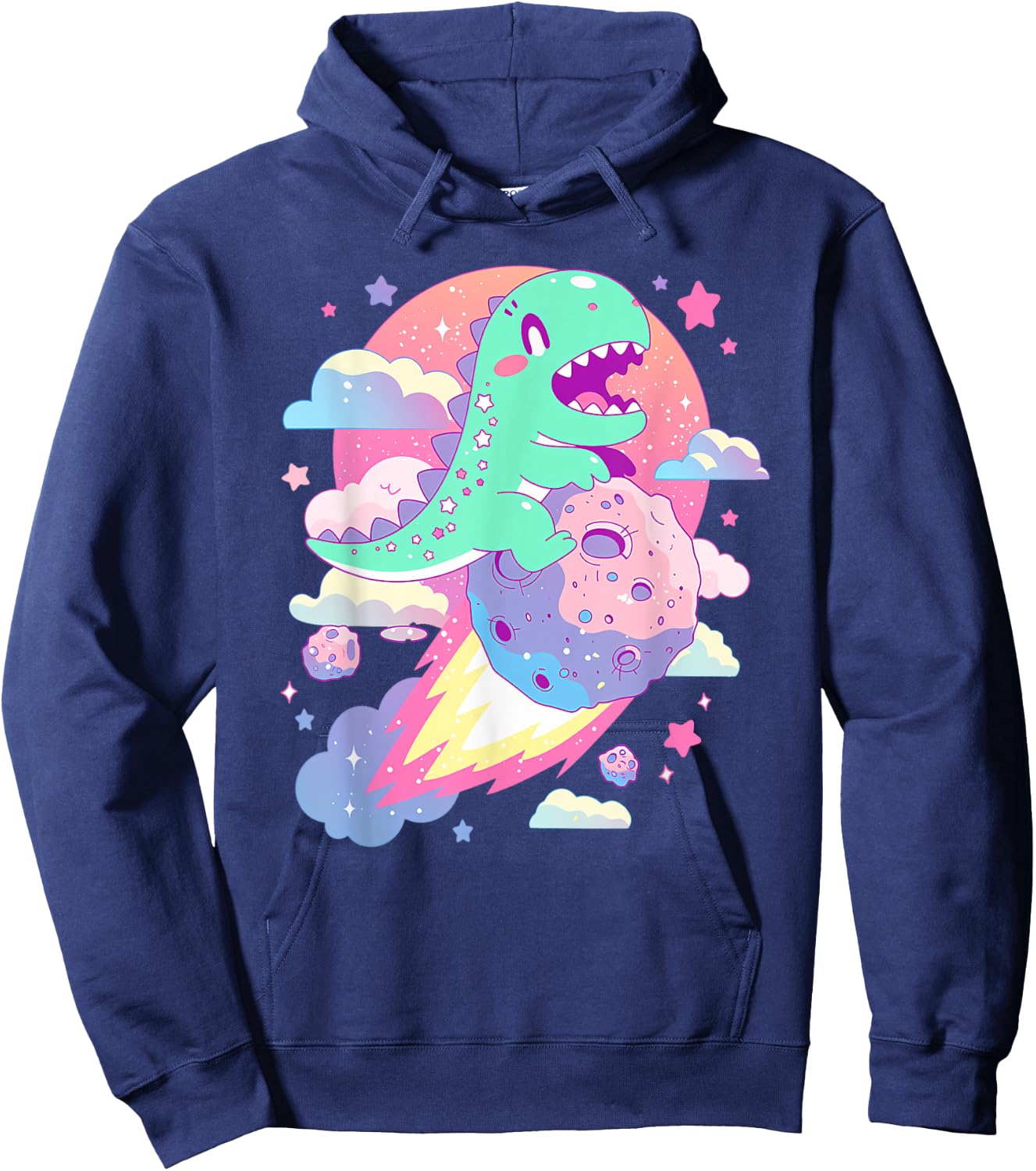 Kawaii Pastel Goth Creepy Cute Chibi Dinosaur on a Comet Hoodie - Hoodie | Navy
