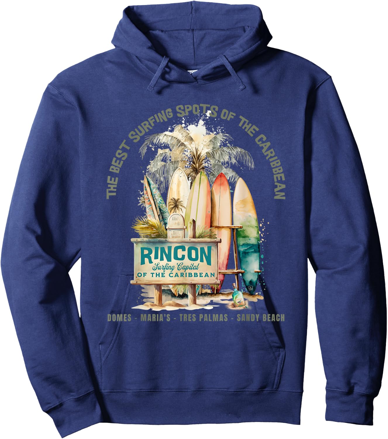 Rincon PR Surfing Capital of the Caribbean Surfers Wipeout Hoodie - Hoodie | Navy