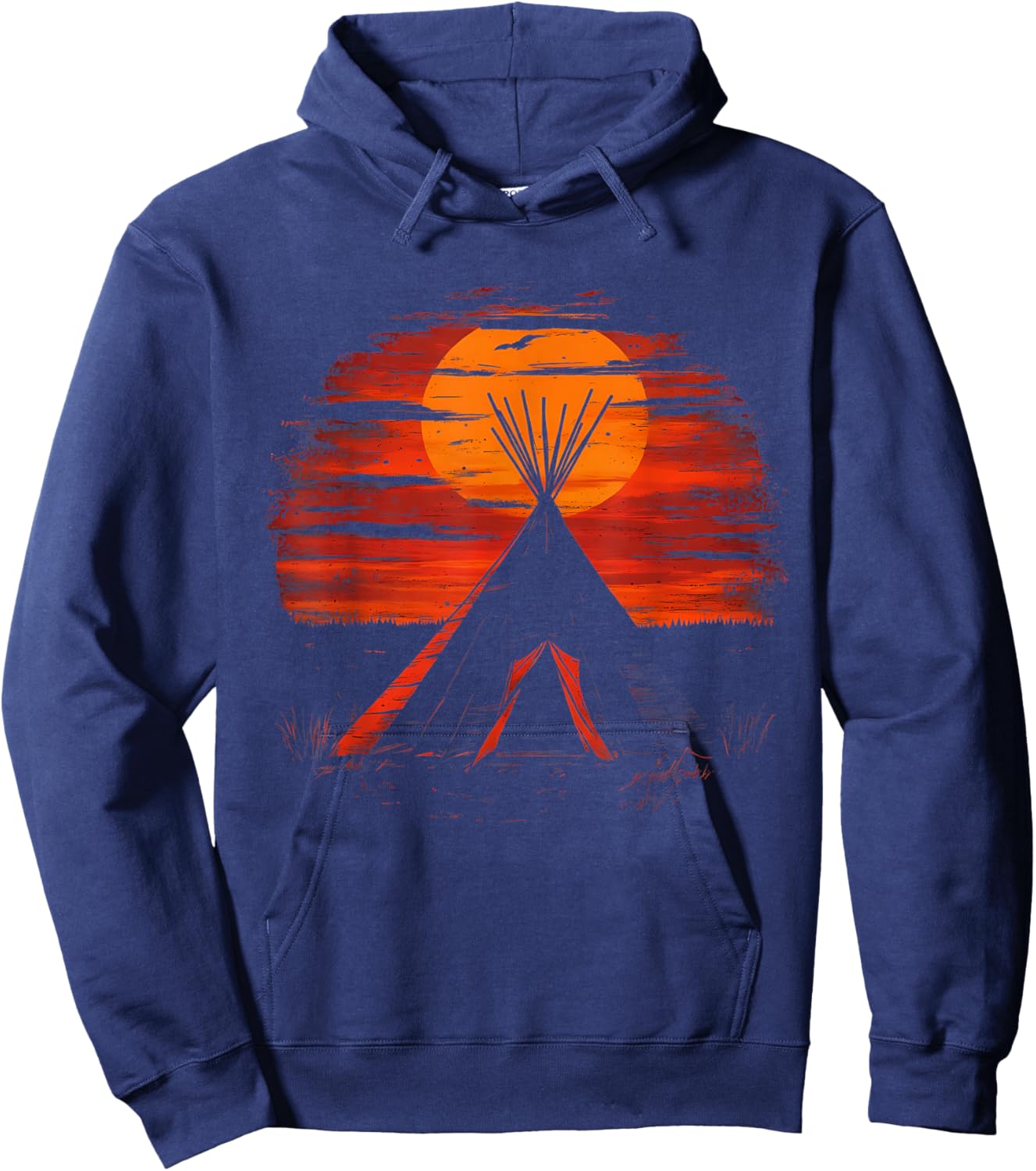 Native American Tipi Tent Indian Tribe Landscape Sunset Hoodie - Hoodie | Navy