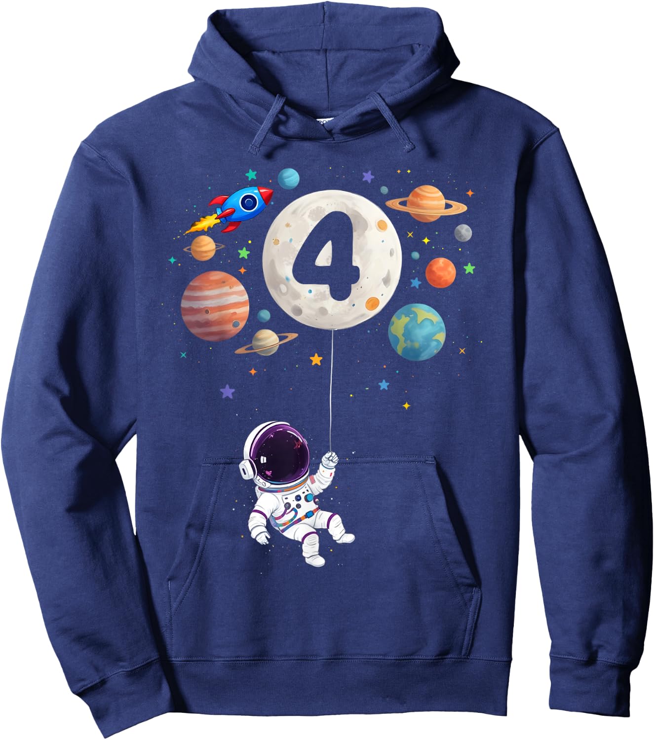 4 Years Old Birthday Space Planets Astronaut 4th Birthday Hoodie - Hoodie | Navy