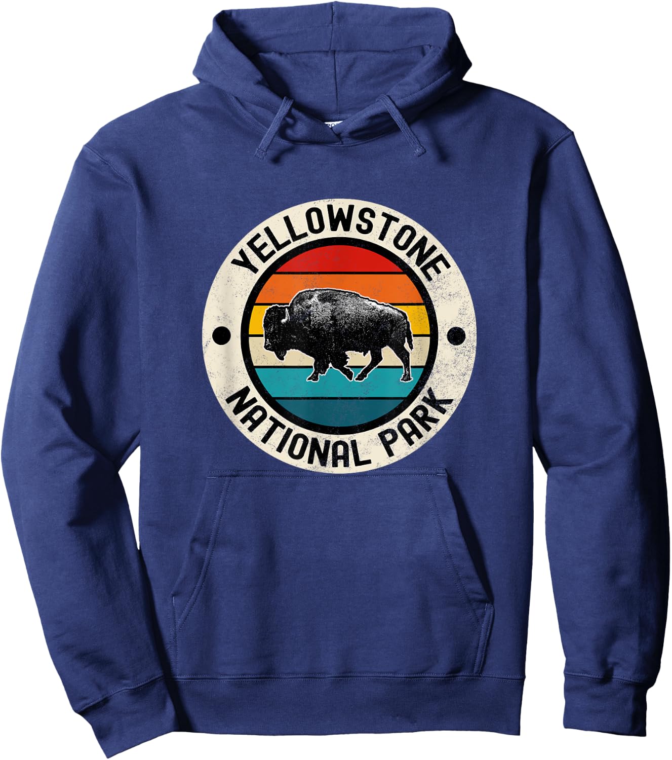 Vintage Yellowstone National Park Graphic Print , Small, Blue Hoodie - Hoodie | Navy