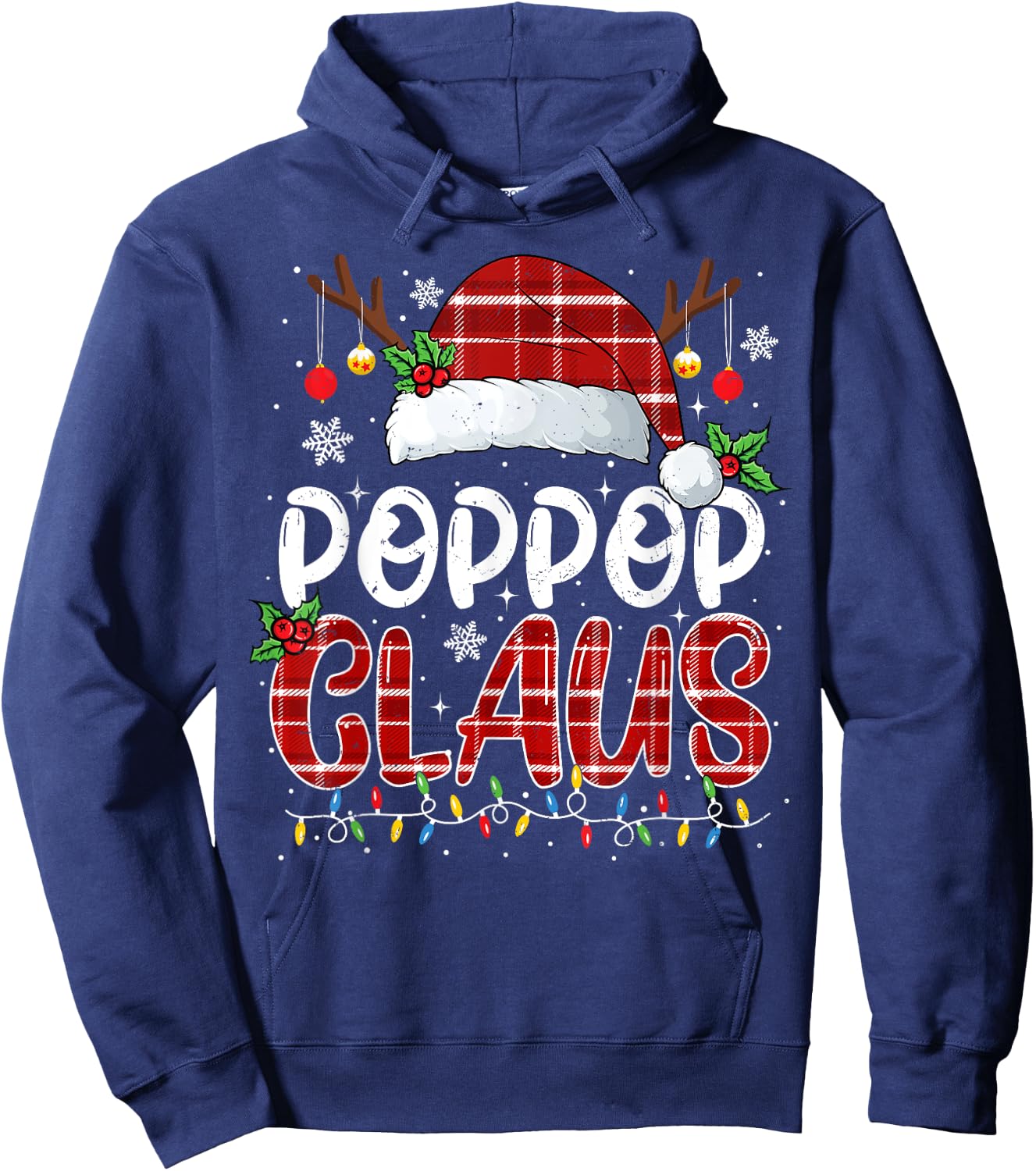 Poppop Claus Christmas Lights Pajama Family Matching Hoodie - Hoodie | Navy