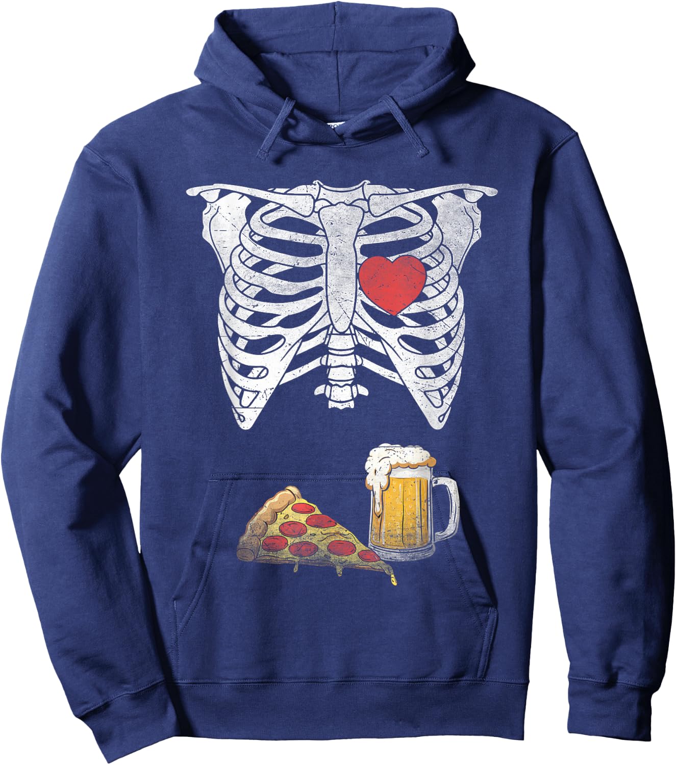 Dad Skeleton Halloween Beer Pizza Funny Pregnancy Couple Men Hoodie - Hoodie | Navy