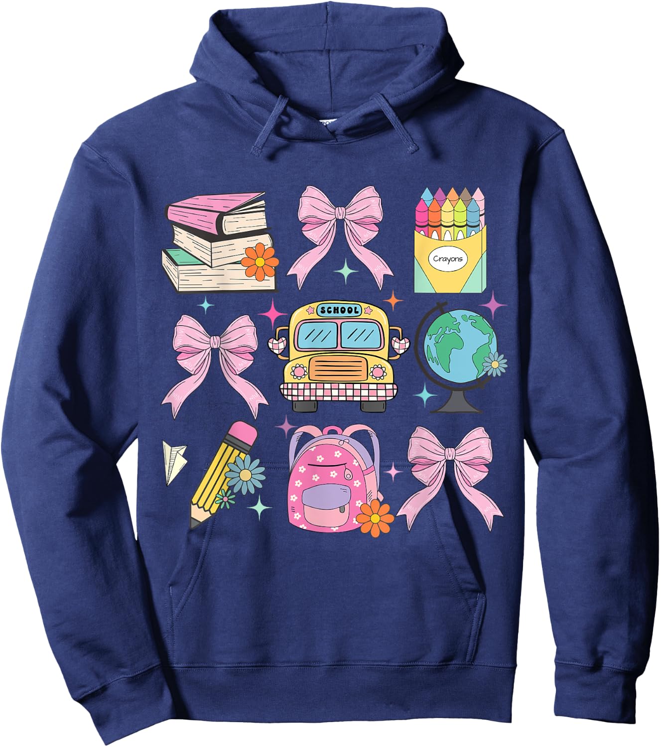 Coquette Bow Student Teacher Happy First Day Back To School Men Women Girls Kids Hoodie - Hoodie | Navy