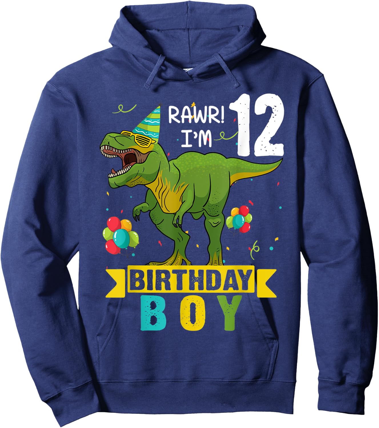12 Year Old Shirt 12th Birthday Boy T Rex Dinosaur Hoodie - Hoodie | Navy