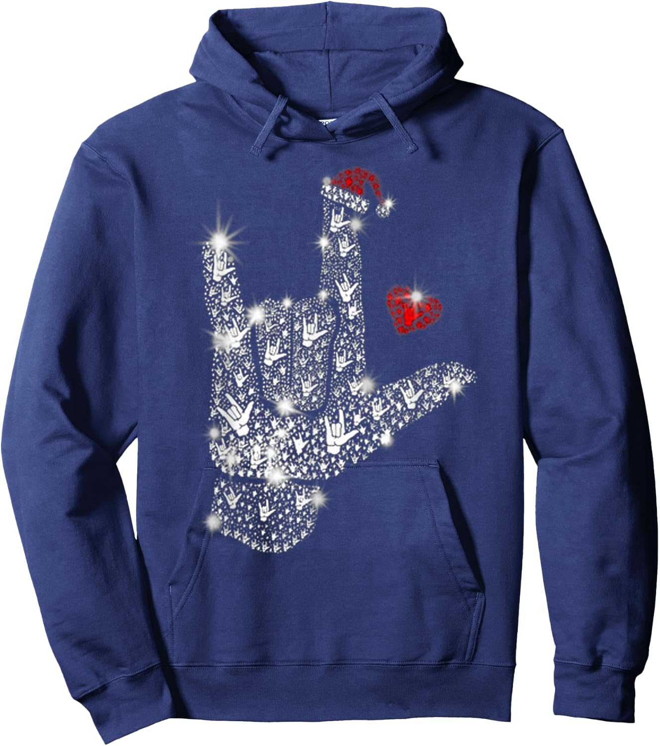 Love ASL Merry Christmas American Sign Language Xmas Santa Hoodie - Hoodie | Navy