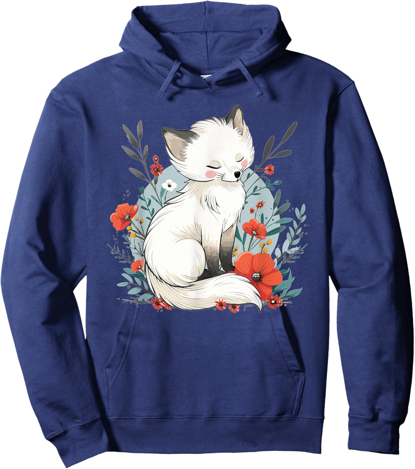 Cute Polar Fox with Flowers I Children's Arctic Fox Hoodie - Hoodie | Navy