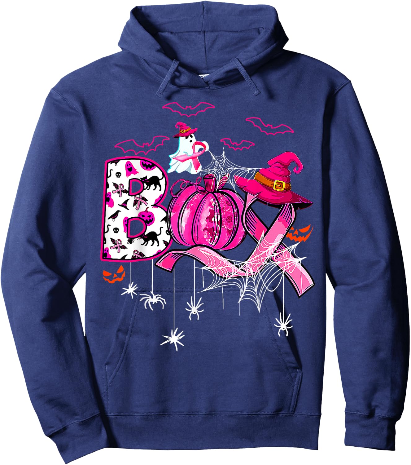 Boo Breast Cancer Is Boo Sheet Pink Ribbon Ghost Halloween Hoodie - Hoodie | Navy