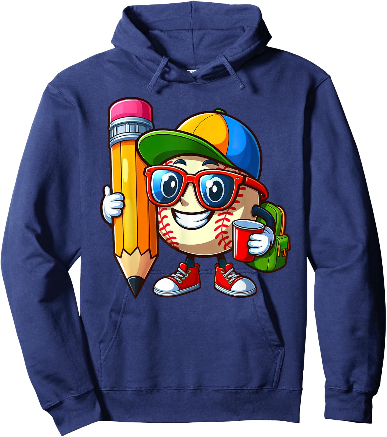 Funny Baseball Lovers Pencil Back to School Kids Boys Girls Hoodie - Hoodie | Navy