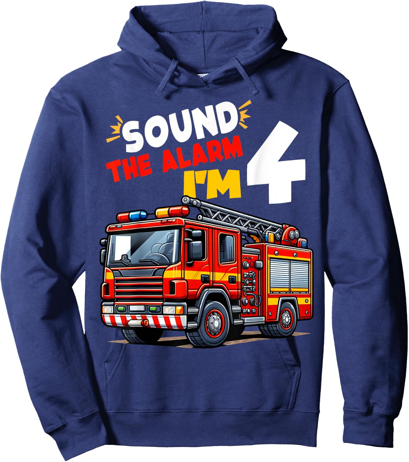 Kids Fire Truck Firefighter Boy 4th Birthday 4 Years Old Hoodie - Hoodie | Navy