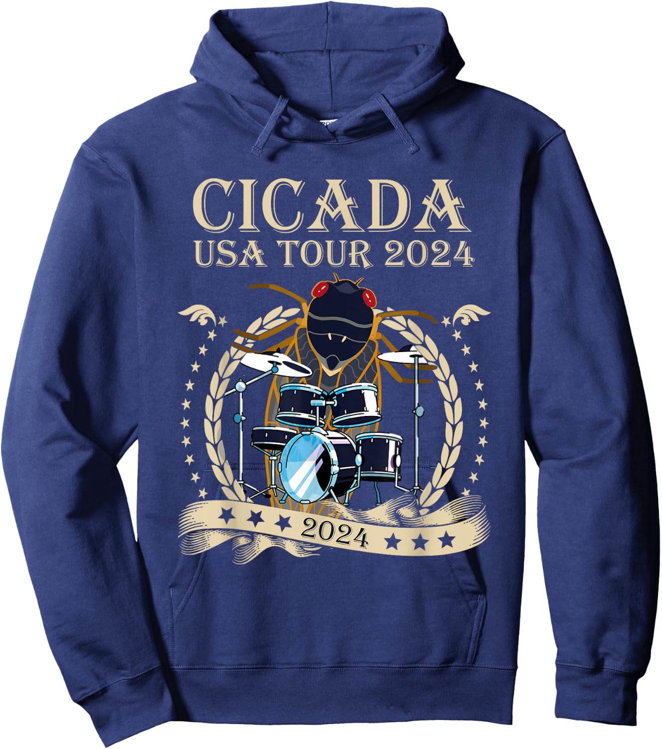 Cicada USA Tour 2024 Funny Band Drummer Entomology Insect Hoodie - Hoodie | Navy