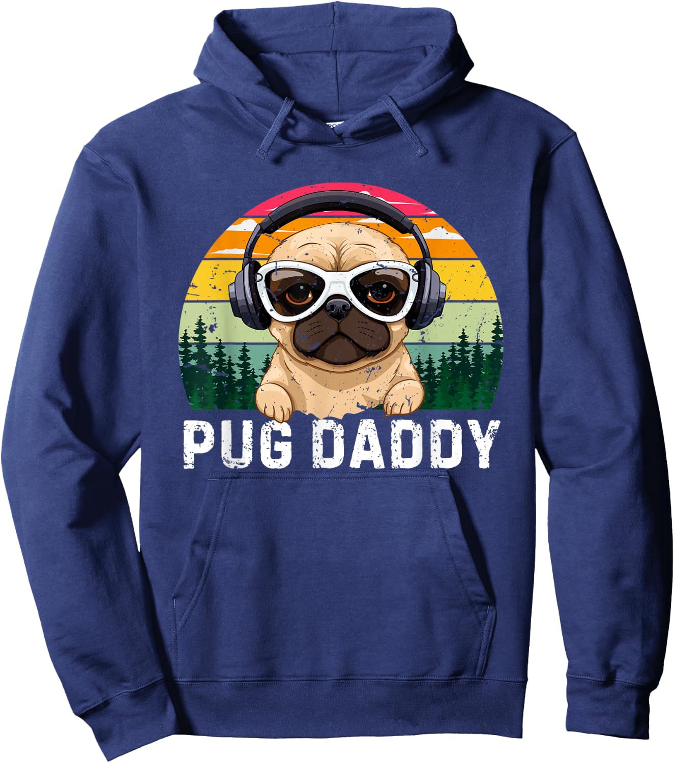 Retro Pug Dog Daddy For Dad Vintage Father's Day Hoodie - Hoodie | Navy