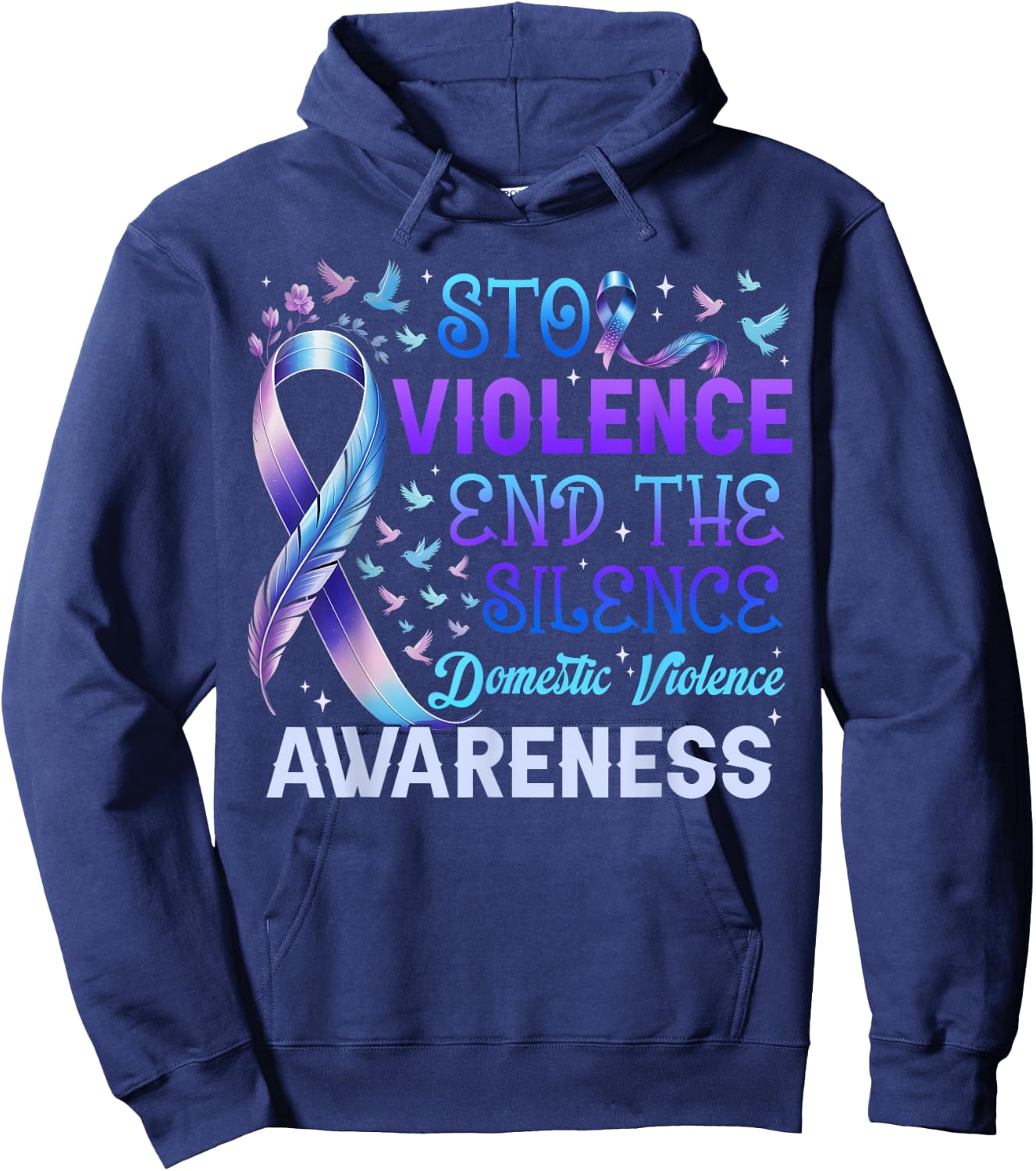 Family Domestic Violence Awareness Purple Ribbon Hoodie - Hoodie | Navy