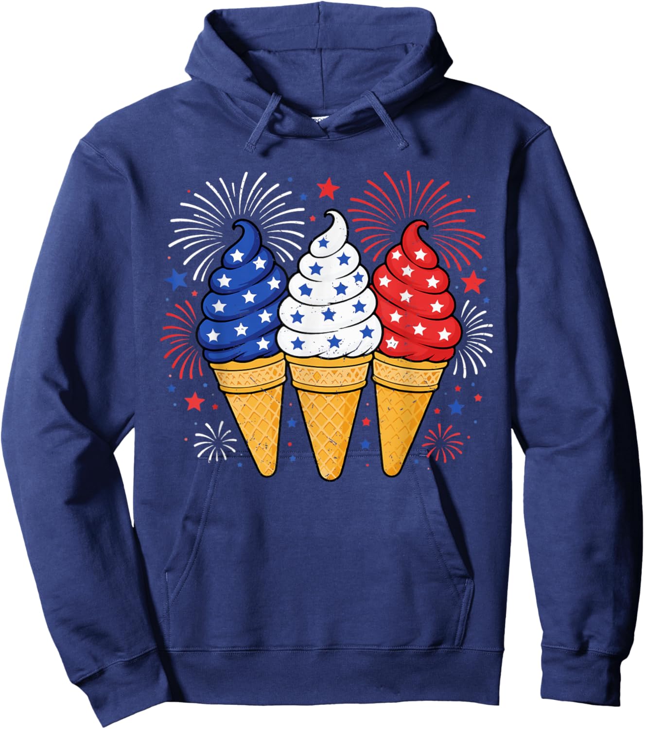 Ice Cream Patriotic American USA Flag Fourth of July Kids Hoodie - Hoodie | Navy