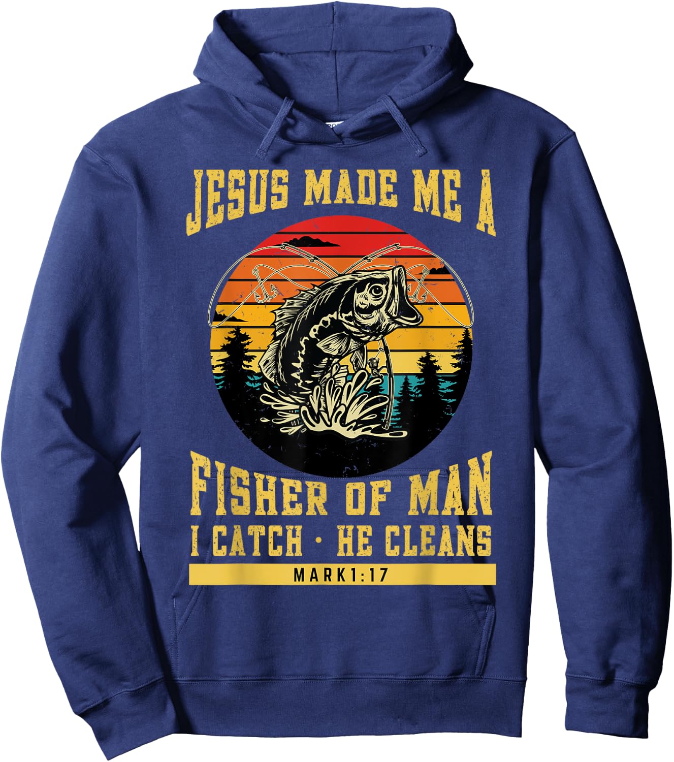 Christian Fisherman Jesus Made Me a Fisher of Man Religious Hoodie - Hoodie | Navy