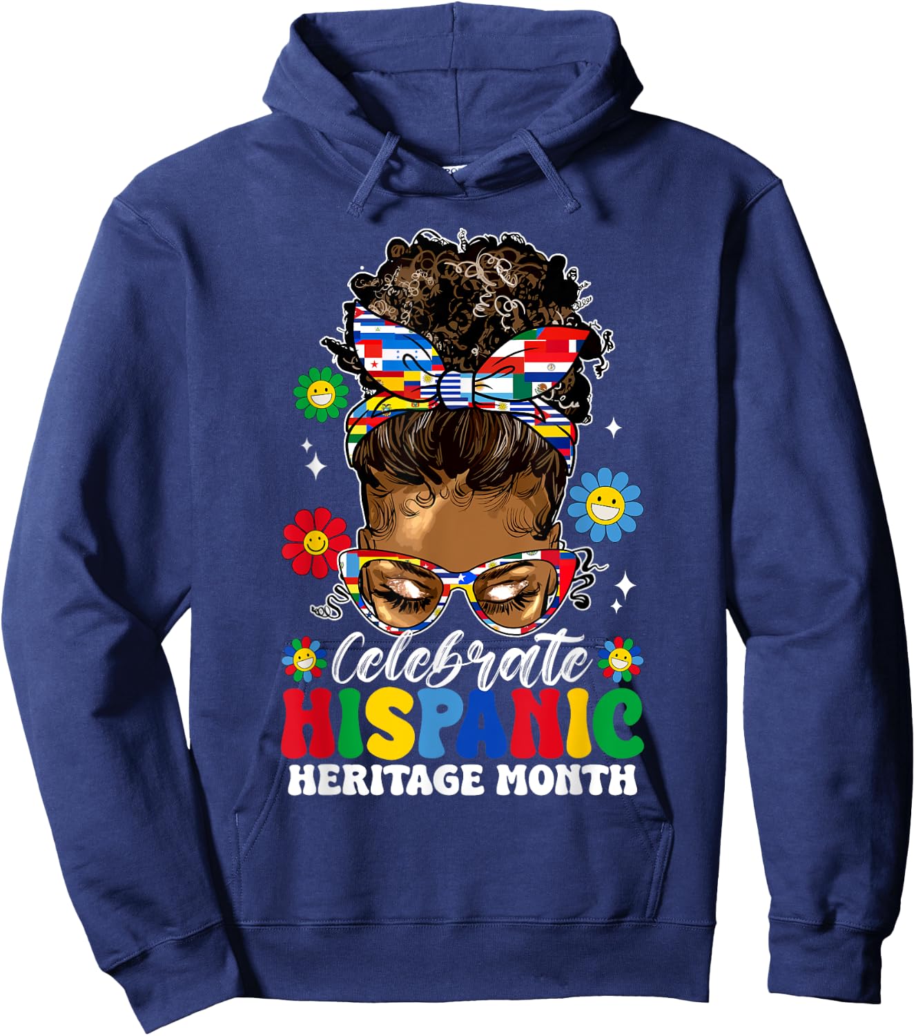 Messy Bun Latina Women Celebrate Hispanic Heritage Month Hoodie - Hoodie | Navy
