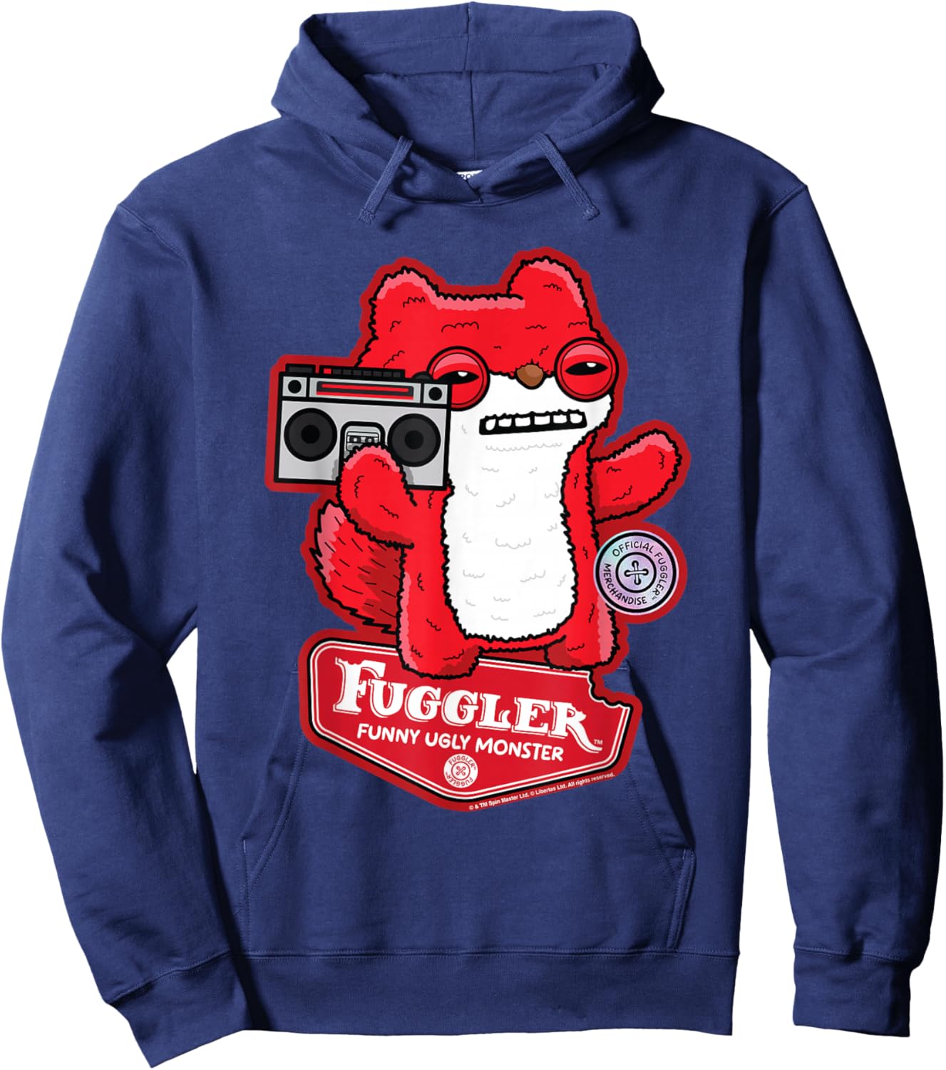 Fuggler -Adults and Kids , Black, Small, Short Sleeve, Cartoon Squirrel Design Hoodie - Hoodie | Navy